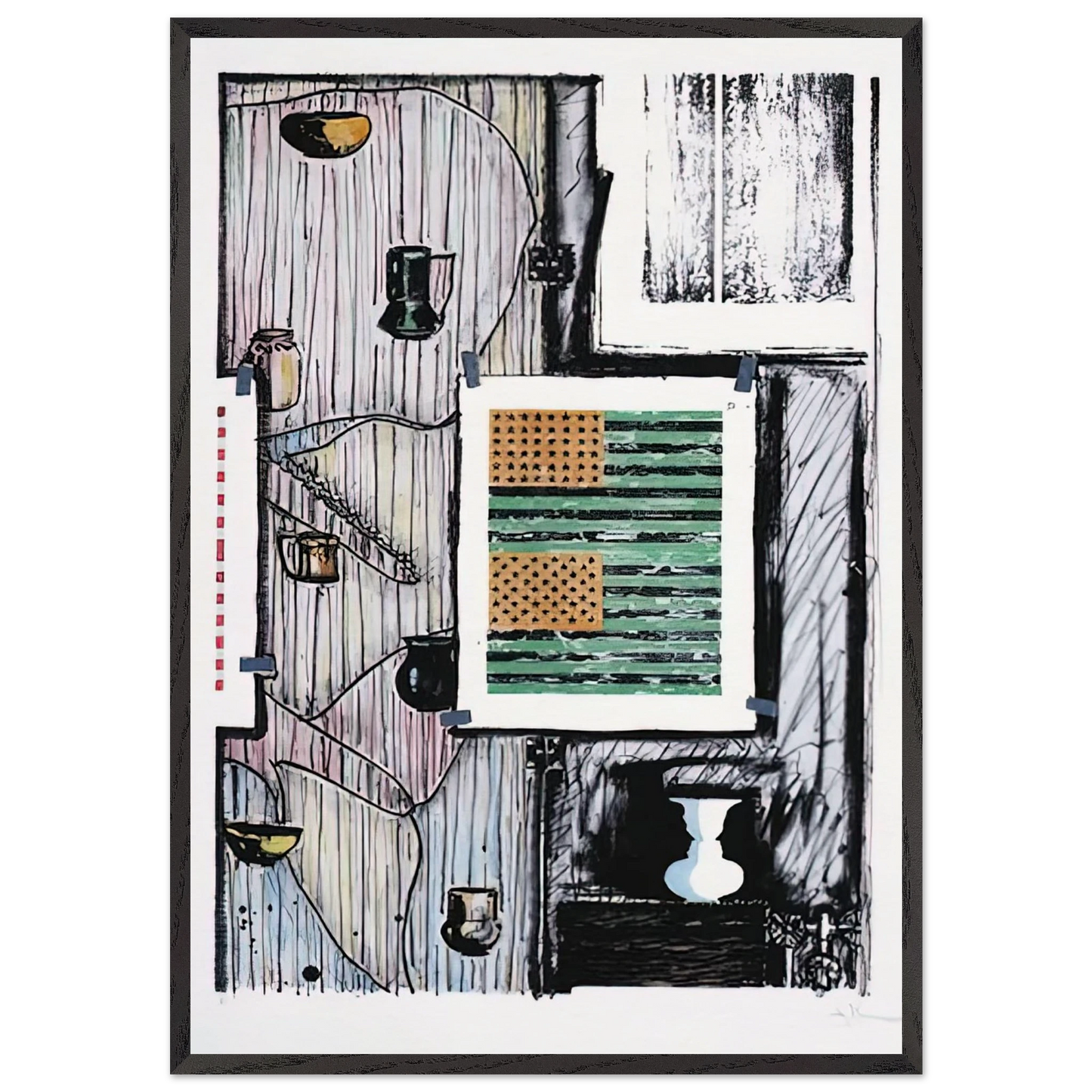 VENTRILOQUIST ULAE 235 - Jasper Johns 70x100 cm / 28x40 inches Framed Art Print – Black Wooden Frame
