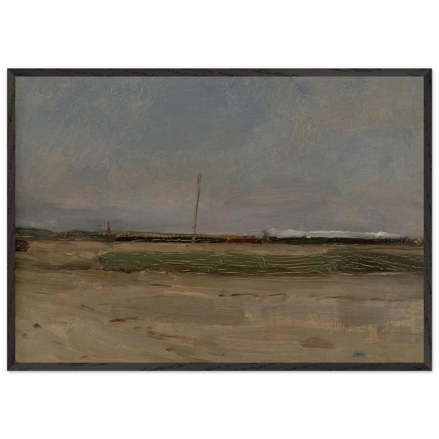 Polder Landscape with a Train and a Small Windmill on the Horizon - Piet Mondrian 70x100 cm / 28x40 inches Framed Art Print – Black Wooden Frame