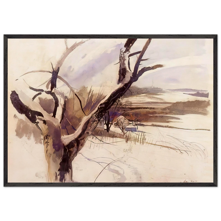 WINTER FARM SCENE - Andrew Wyeth 70x100 cm / 28x40 inches Framed Art Print – Black Wooden Frame