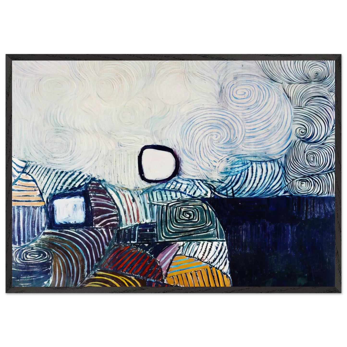 Spiral Development in Green Violet Blue Gold - 1951 - Victor Pasmore 70x100 cm / 28x40 inches Framed Art Print – Black Wooden Frame