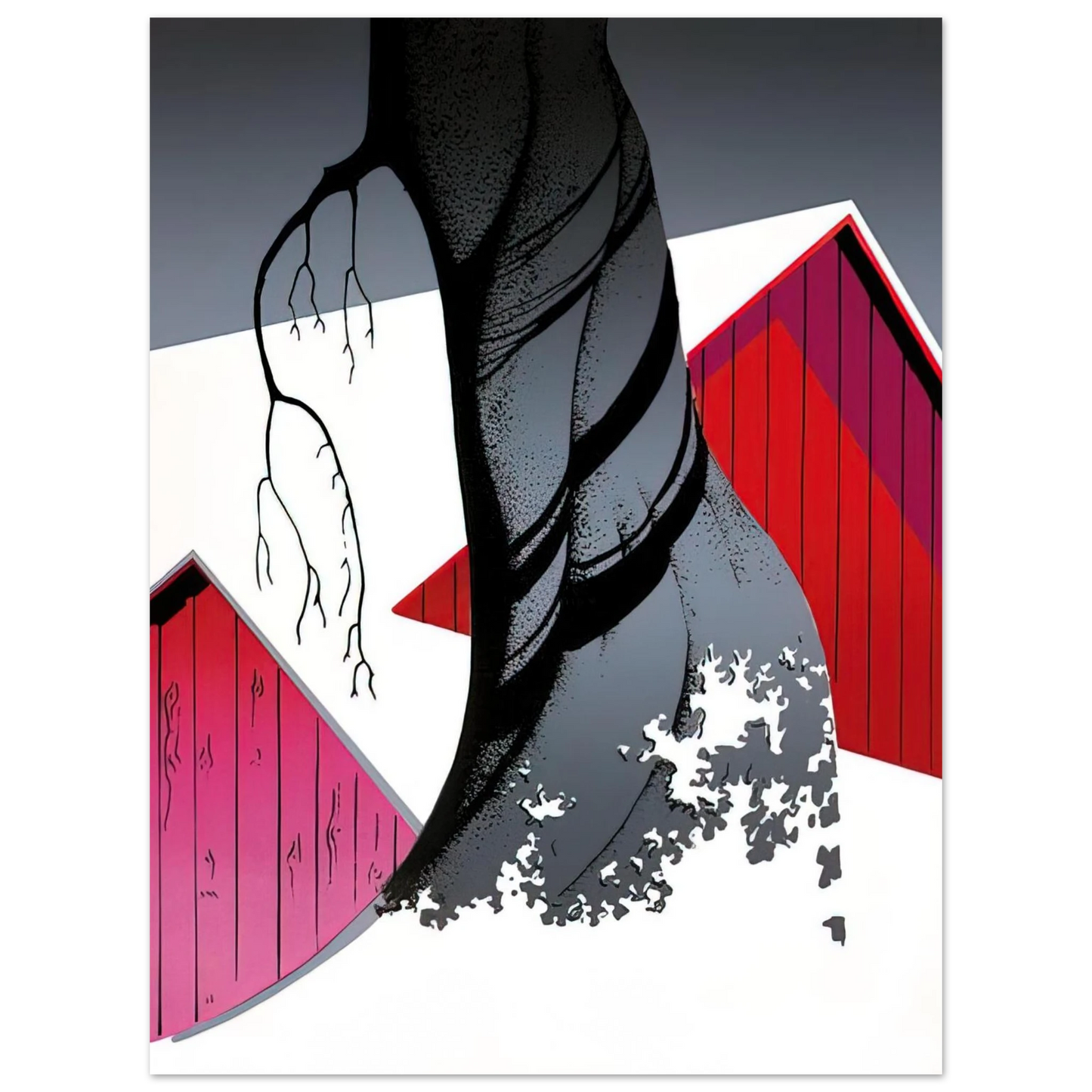 Eyvind Earle - Red Barn and Grey Sky 75x100 cm / 30x40inches Fine Art Poster