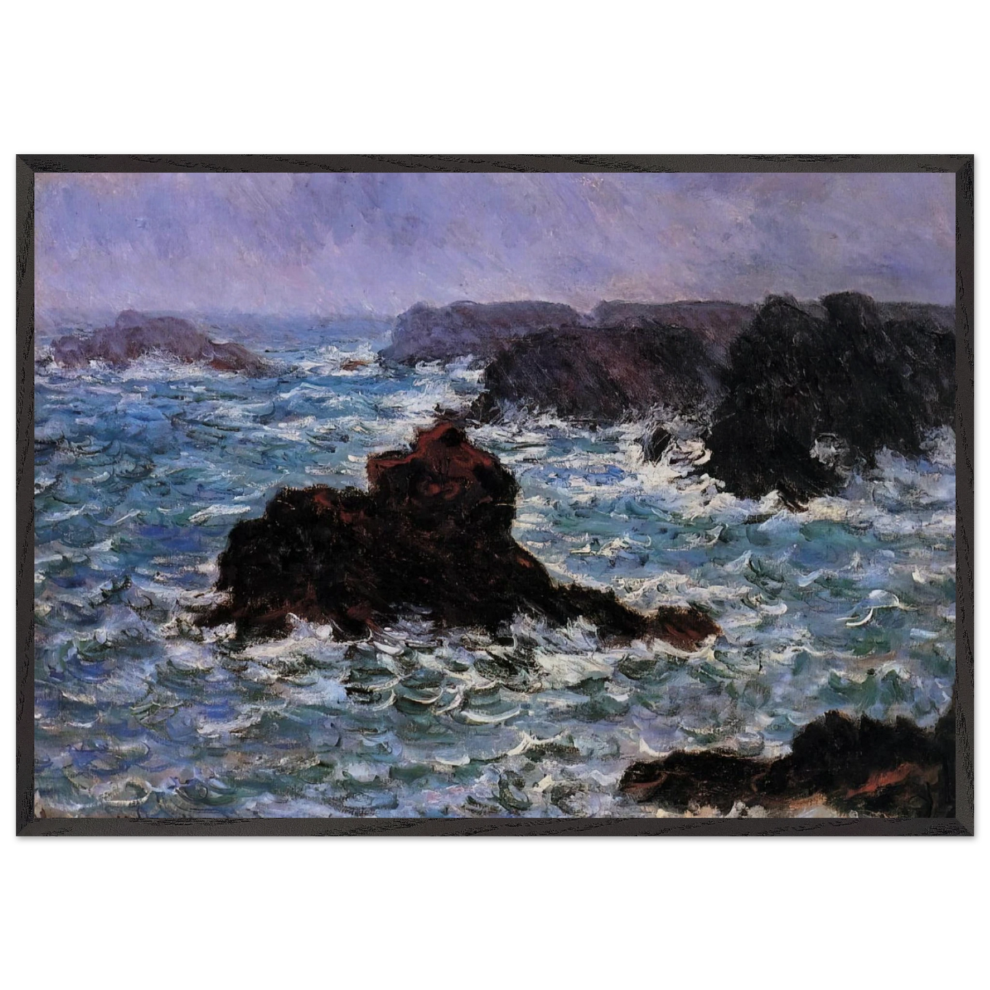 Belle-Ile Rain Effect - claude monet 70x100 cm / 28x40 inches Framed Art Print – Black Wooden Frame