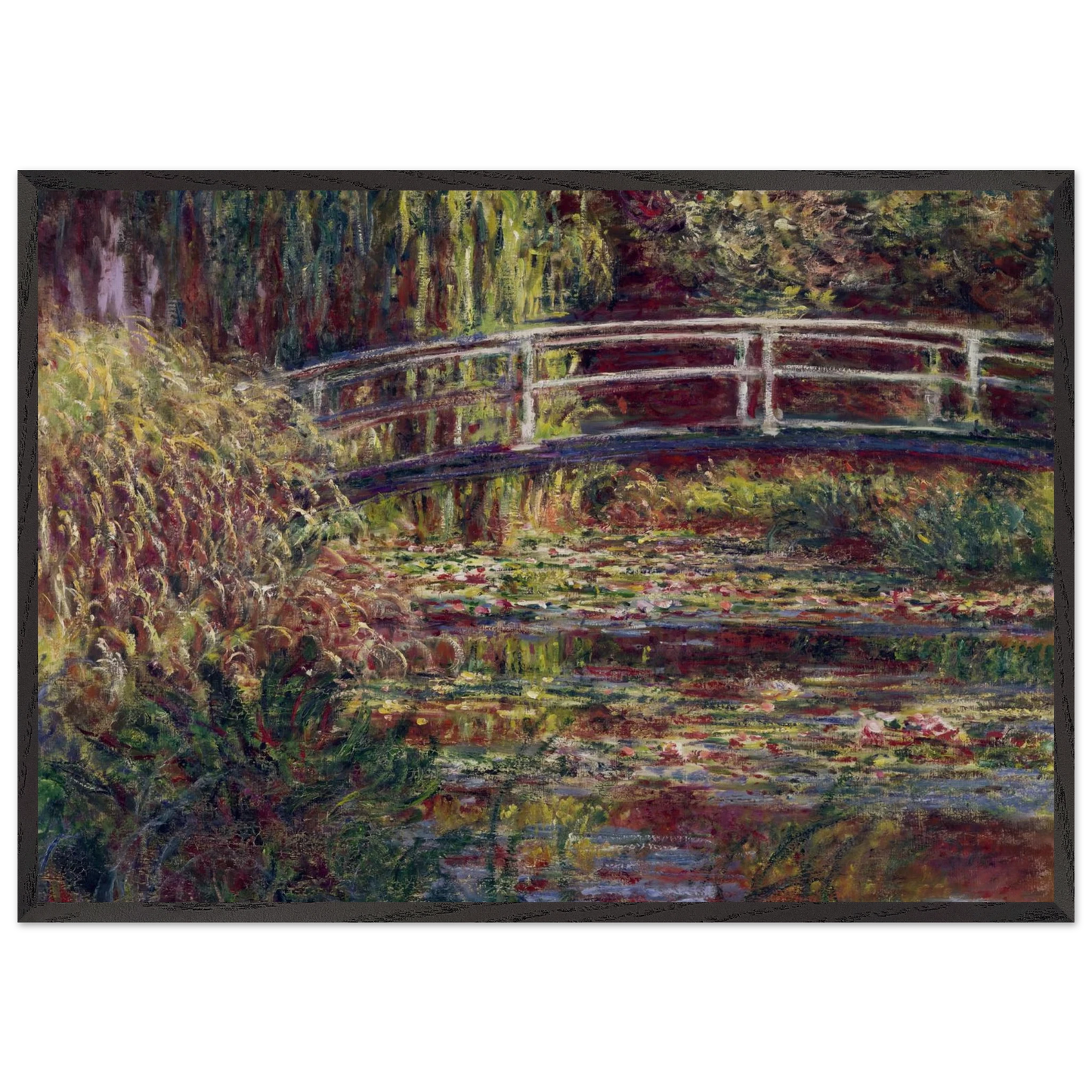The Japanese Bridge The Water-Lily Pond Symphony in Rose - claude monet 70x100 cm / 28x40 inches Framed Art Print – Black Wooden Frame