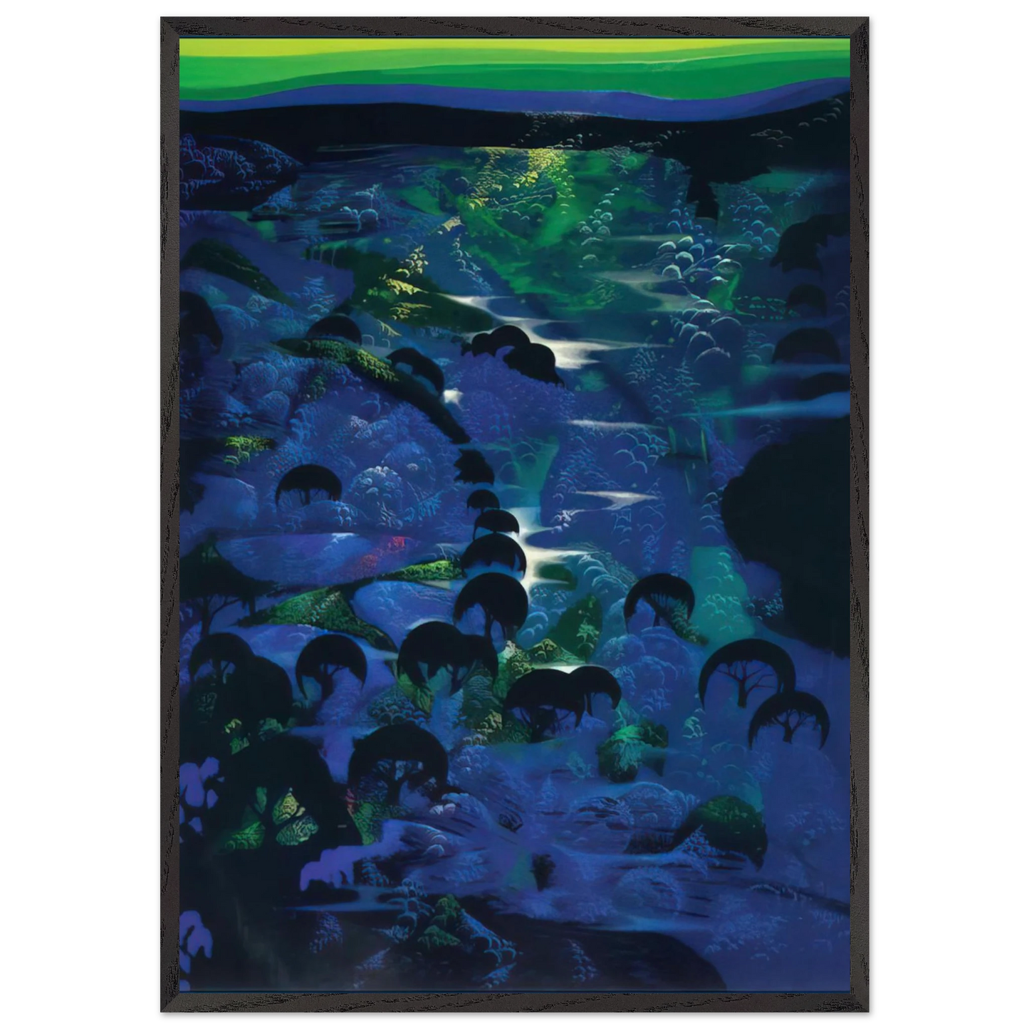 Beneath an Emerald Sky - Eyvind Earle 70x100 cm / 28x40 inches Framed Art Print – Black Wooden Frame
