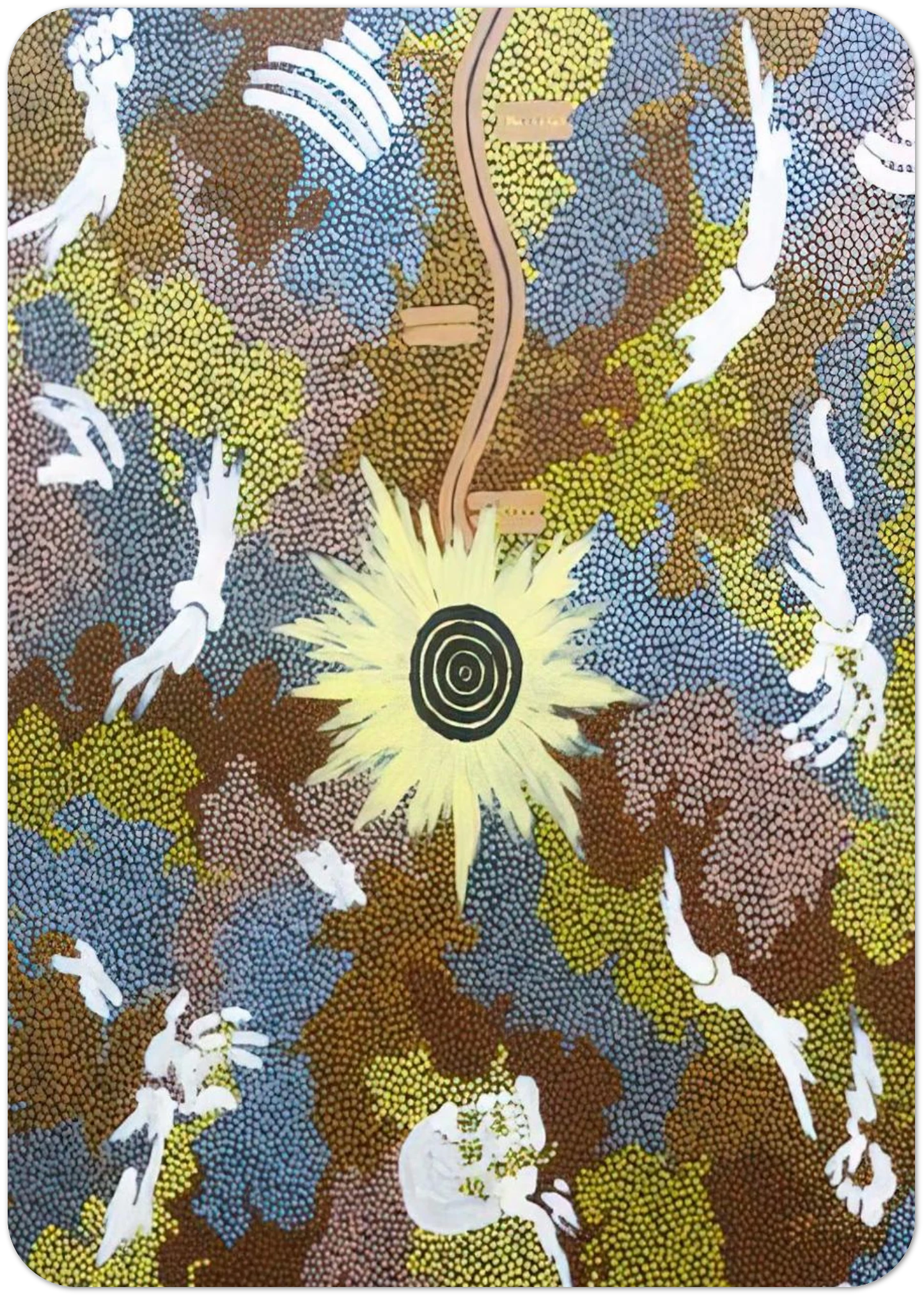 Lightning Dreaming Mount Allen - 1990 By Clifford Possum Tjapaltjarri Pack of 10 Post Cards | Clifford Possum Tjapaltjarri Post Cards | A6 (10.5 x 14.8 cm) - 4.1 x 5.8 inches