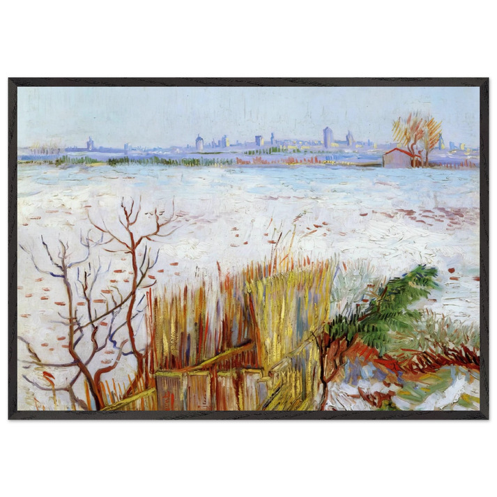 Snowy Landscape with Arles in the Background - Vincent van Gogh 70x100 cm / 28x40 inches Framed Art Print – Black Wooden Frame