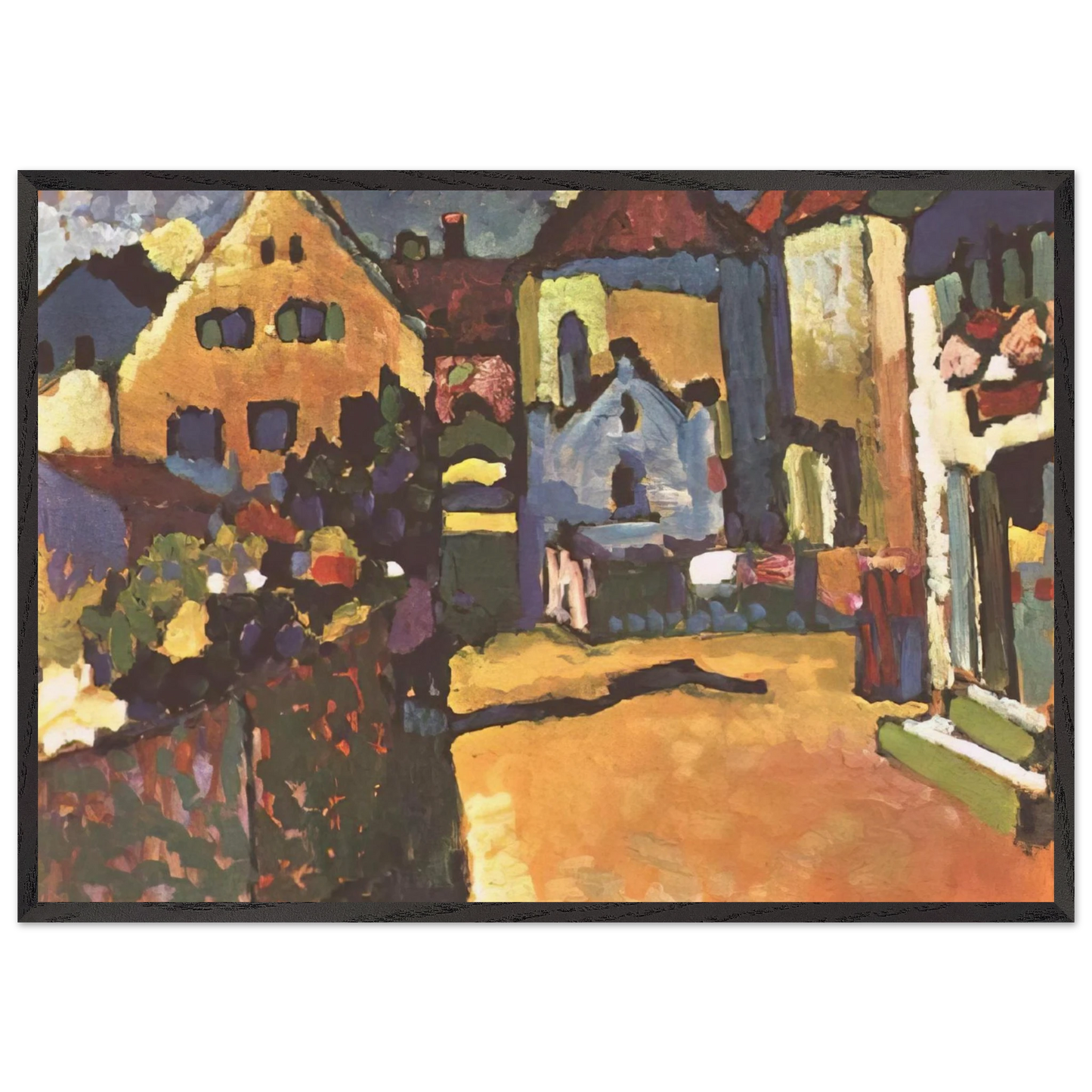 GRUNGASSE IN MURNAU 1909 - Wassily Kandinsky 70x100 cm / 28x40 inches Framed Art Print – Black Wooden Frame