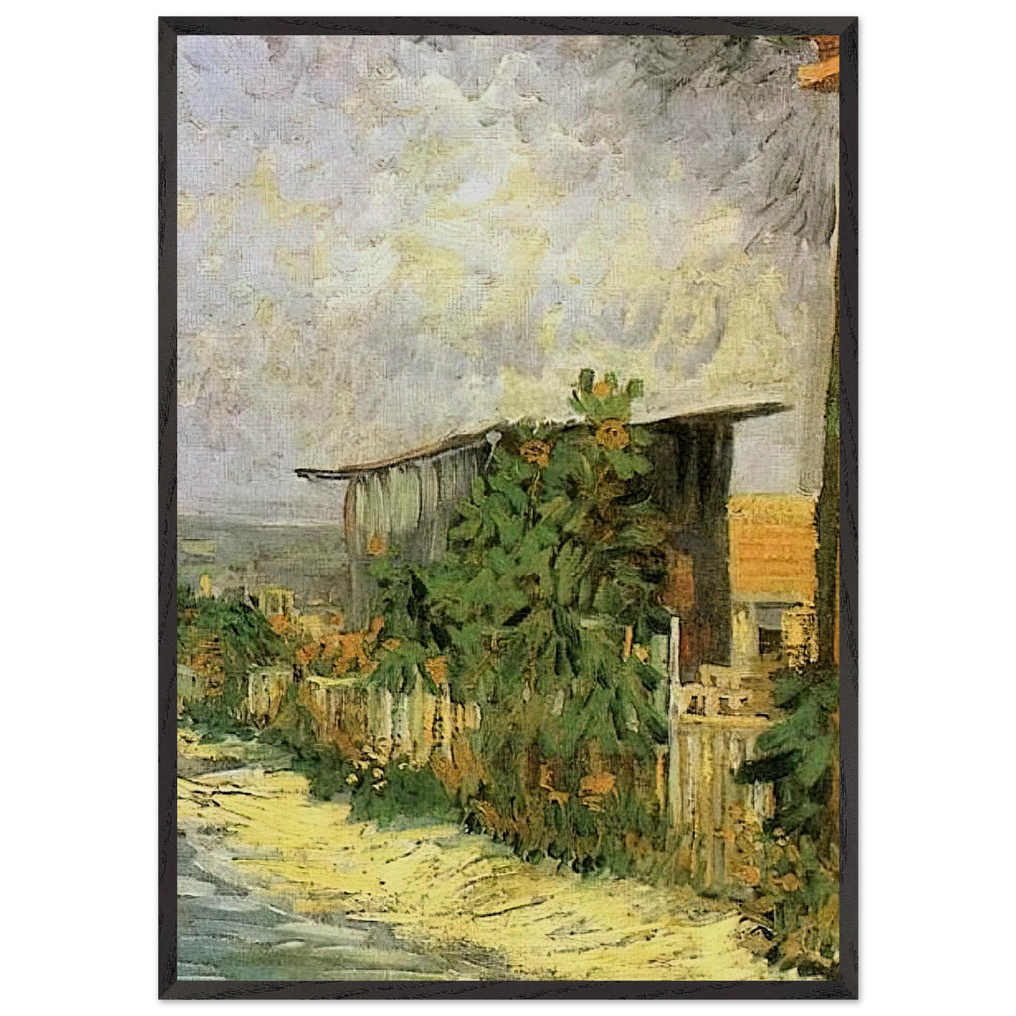 Montmartre Path with Sunflowers - Vincent van Gogh 70x100 cm / 28x40 inches Framed Art Print – Black Wooden Frame