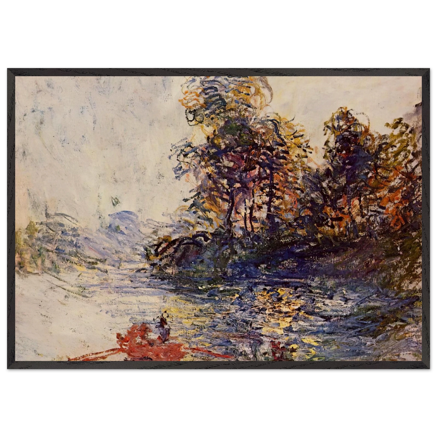 THE RIVER N2 - claude monet 70x100 cm / 28x40 inches Framed Art Print – Black Wooden Frame