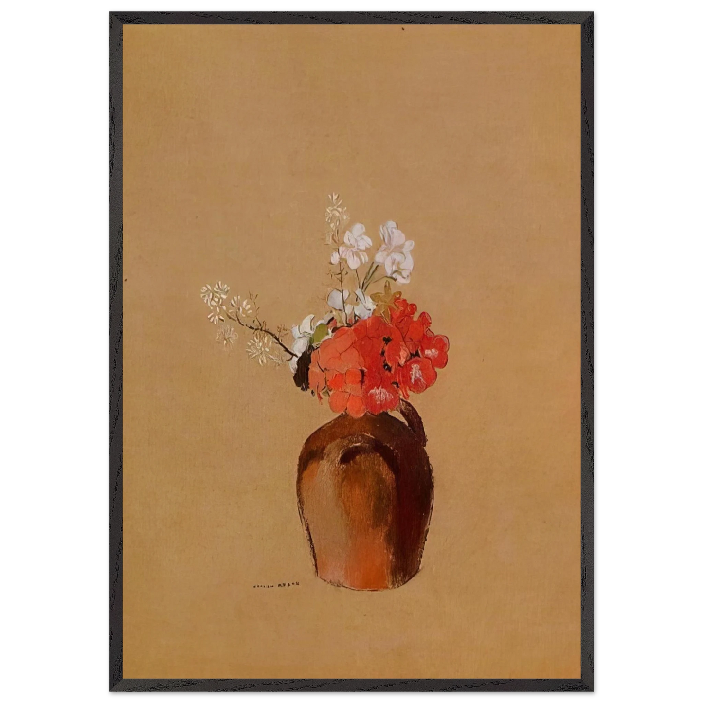 FLOWERS IN A POT N1 - Odilon Redon 70x100 cm / 28x40 inches Framed Art Print – Black Wooden Frame