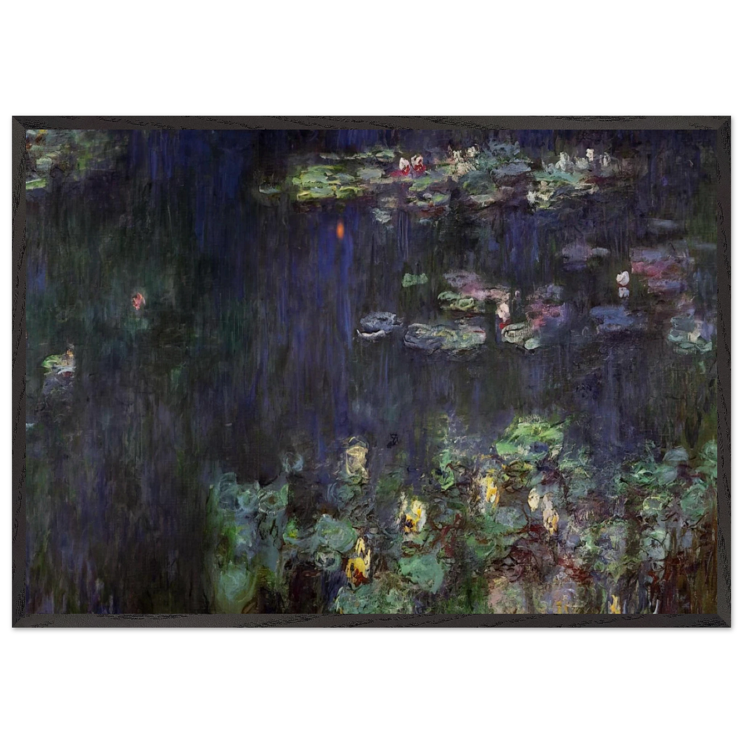 Water Lilies Green Reflection right half - claude monet 70x100 cm / 28x40 inches Framed Art Print – Black Wooden Frame
