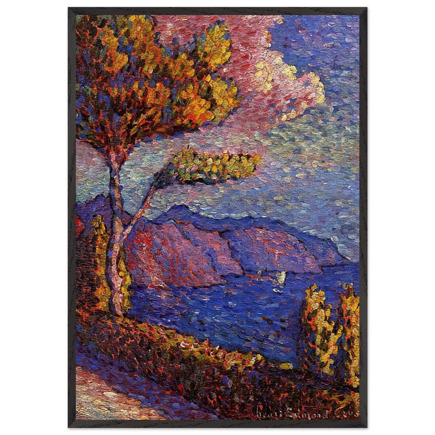 The Canal near St Tropez - Henri-Edmond Cross 70x100 cm / 28x40 inches Framed Art Print – Black Wooden Frame