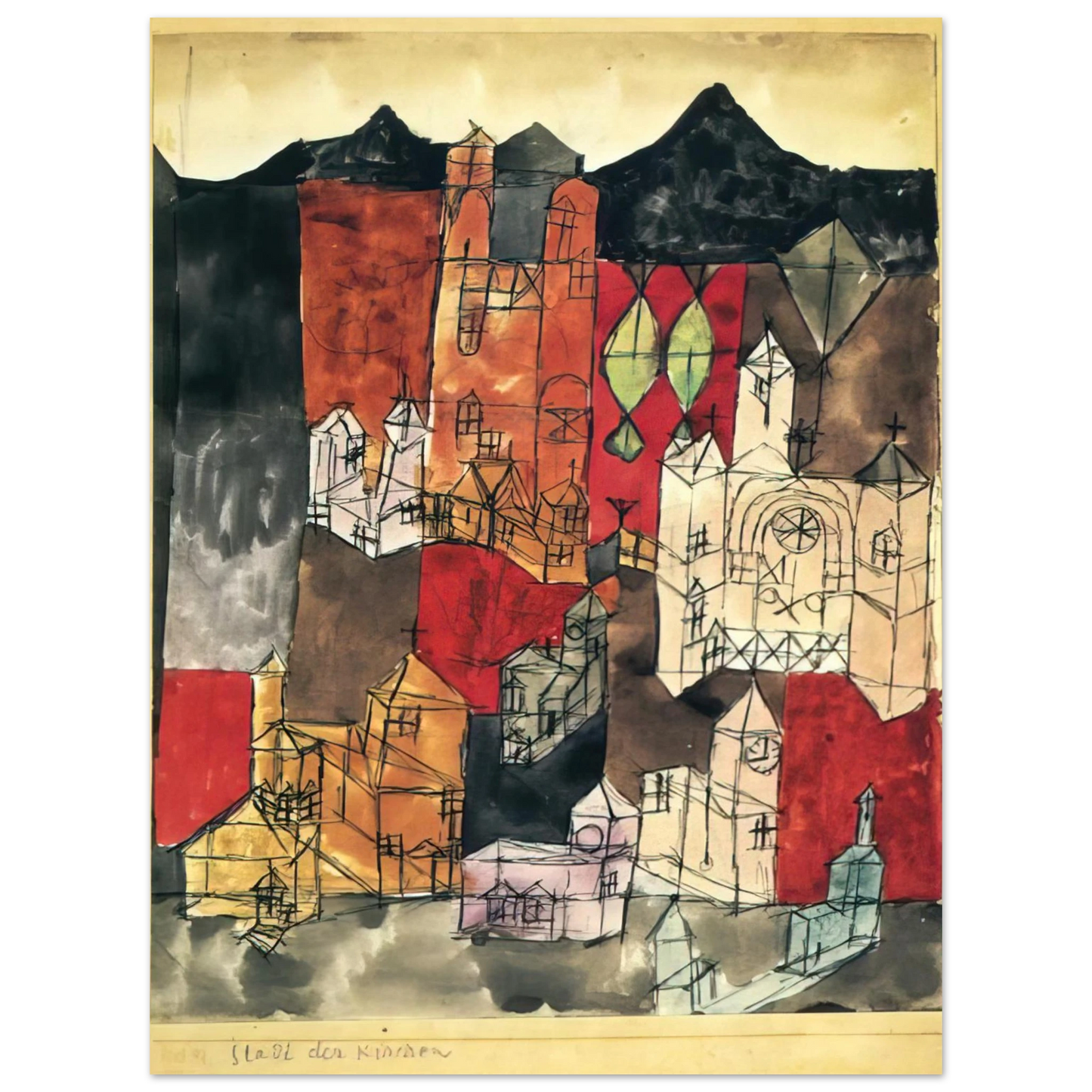 Paul Klee - CITY OF CHURCHES 1918 75x100 cm / 30x40inches Fine Art Poster