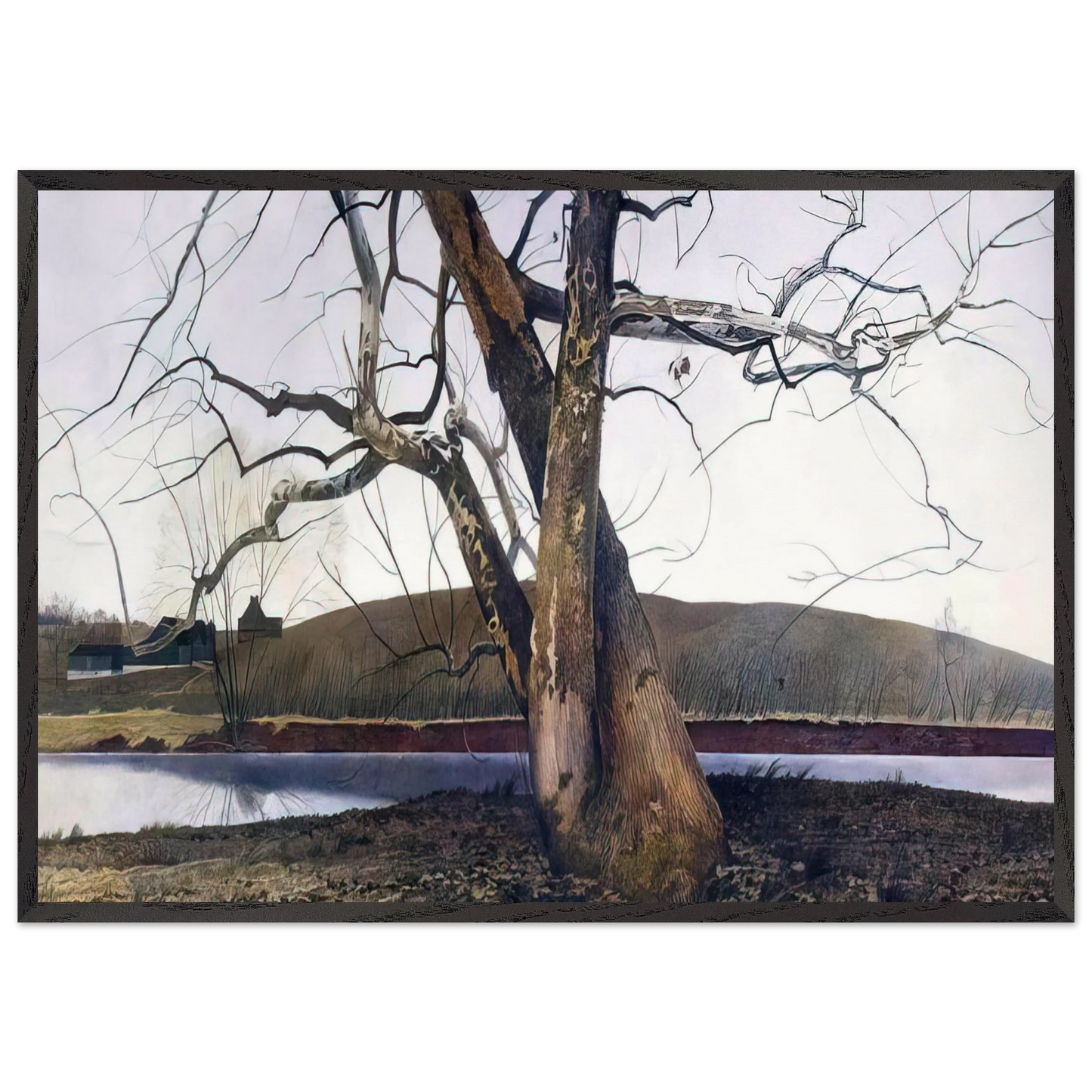 DIL HUEY FARM - Andrew Wyeth 70x100 cm / 28x40 inches Framed Art Print – Black Wooden Frame