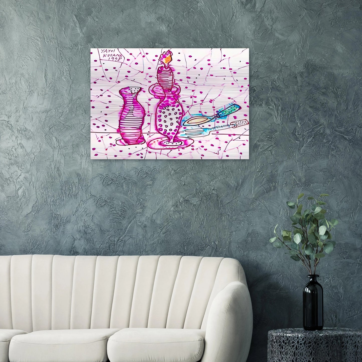 STILL LIFE OF CANDLESTICK 1978 - Yayoi Kusama Brushed Aluminum Print - 70x100 cm / 28x40 inches | Yayoi Kusama Aluminum Print | Yayoi Kusama Prints