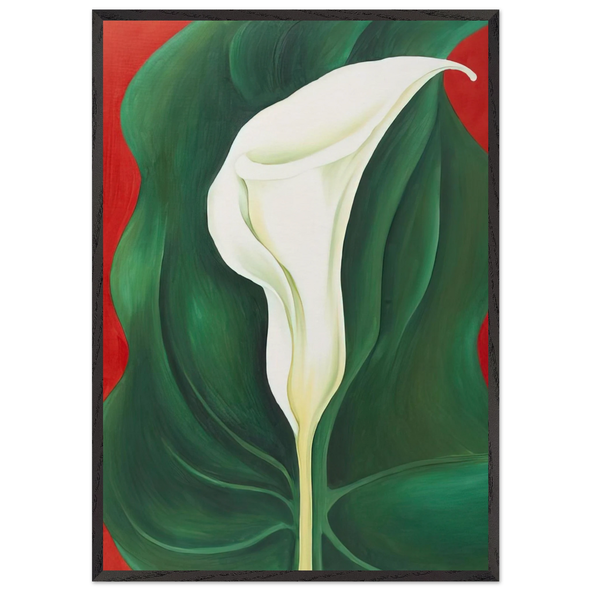 Single Calla Lily Red - Georgia OKeeffe 70x100 cm / 28x40 inches Framed Art Print – Black Wooden Frame