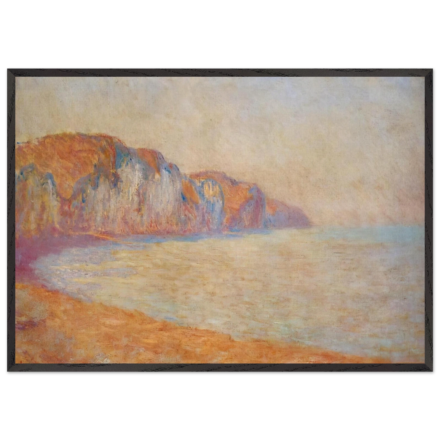 Cliff at Pourville in the Morning - claude monet 70x100 cm / 28x40 inches Framed Art Print – Black Wooden Frame