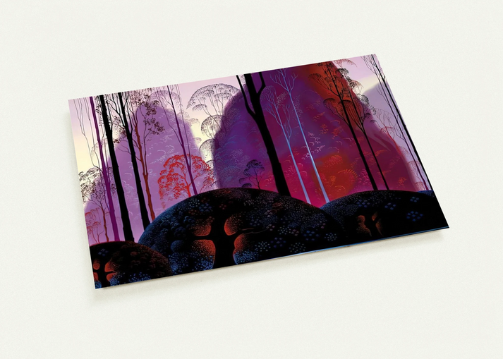Mauve, Red and Purple By Eyvind Earle Pack of 10 Post Cards | Eyvind Earle Post Cards | A6 (10.5 x 14.8 cm) - 4.1 x 5.8 inches