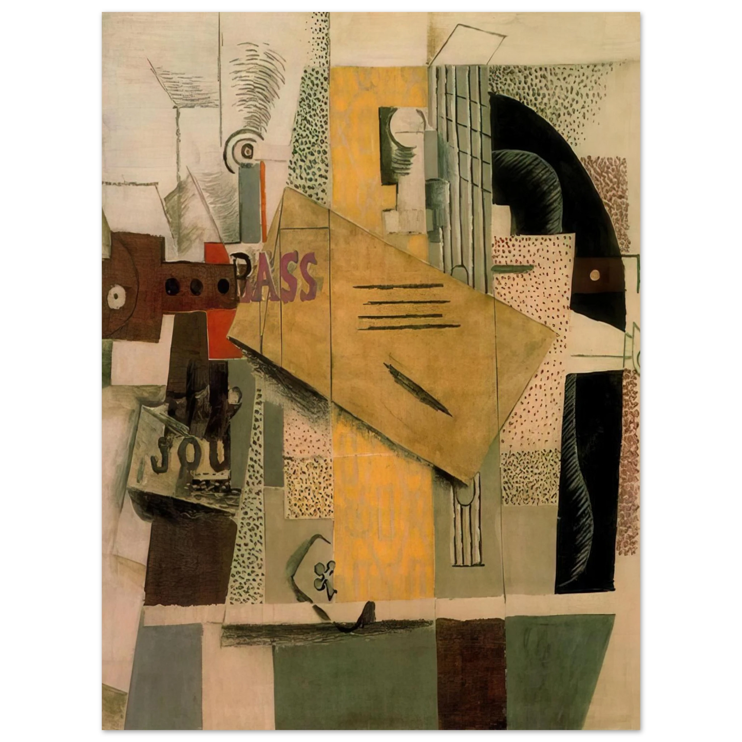 Pablo Picasso - Clarinet, bottle of bass, newspaper, ace of clubs - 1913 75x100 cm / 30x40inches Fine Art Poster