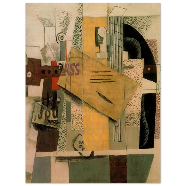 Pablo Picasso - Clarinet, bottle of bass, newspaper, ace of clubs - 1913 75x100 cm / 30x40inches Fine Art Poster