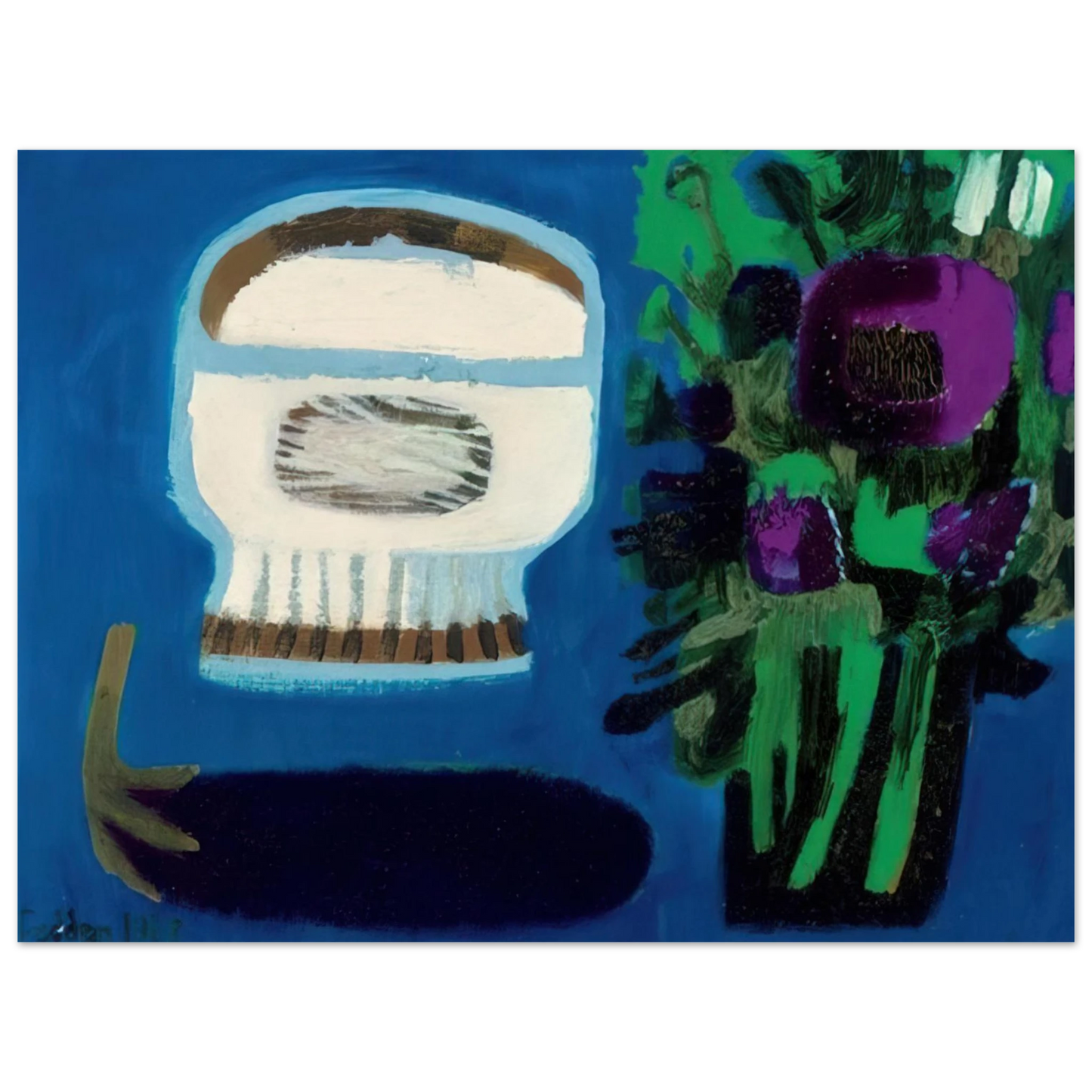 Mary Fedden - Aubergine and flowers - 1968 75x100 cm / 30x40inches Fine Art Poster
