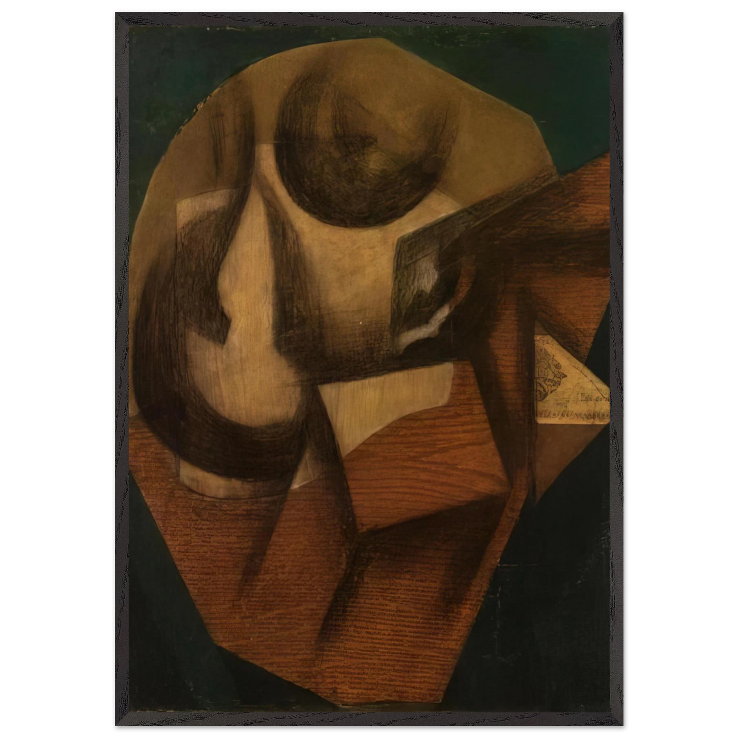 THE GLASS 1914 - Juan Gris 70x100 cm / 28x40 inches Framed Art Print – Black Wooden Frame