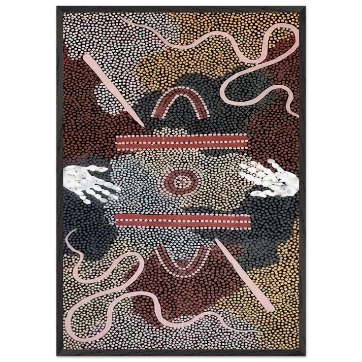 Initiation Ceremony - 1998 - Clifford Possum Tjapaltjarri 70x100 cm / 28x40 inches Framed Art Print – Black Wooden Frame