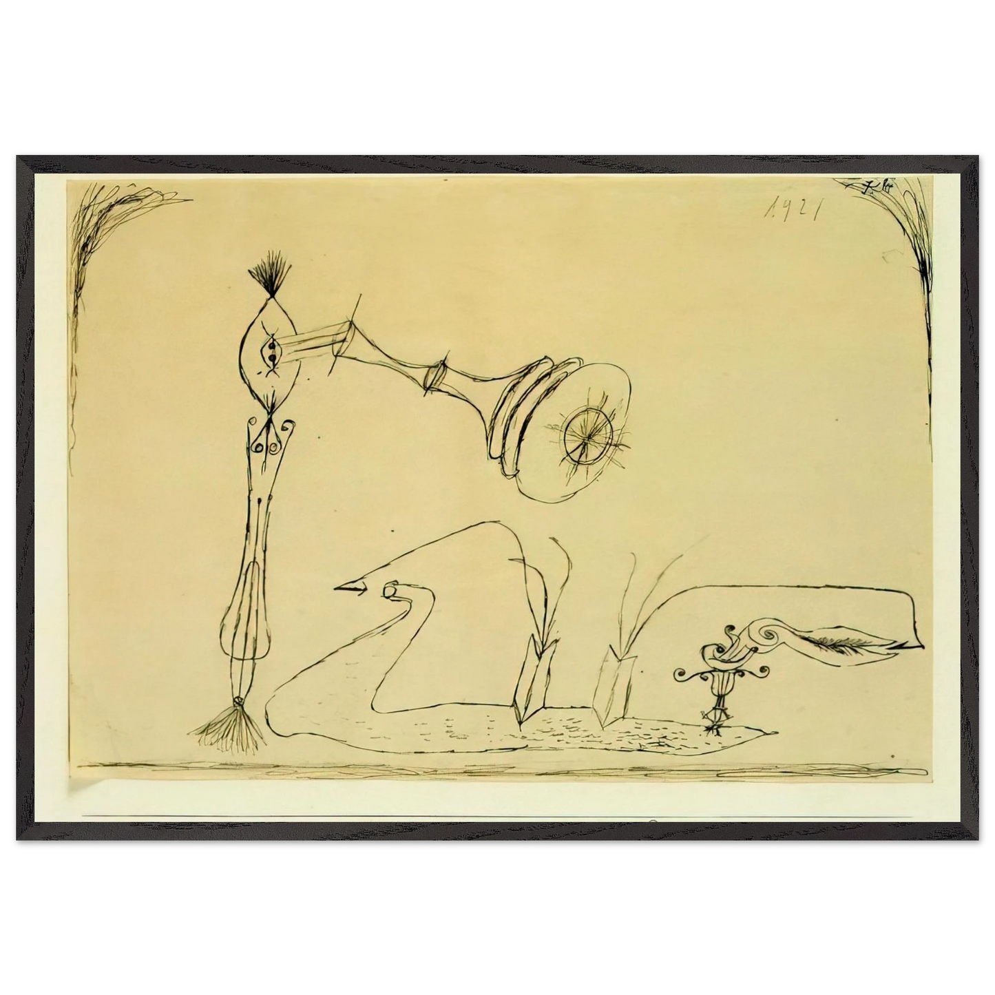 APPARATUS FOR THE MAGNETIC TREATMENT OF PLANTS 1908 - Paul Klee 70x100 cm / 28x40 inches Framed Art Print – Black Wooden Frame