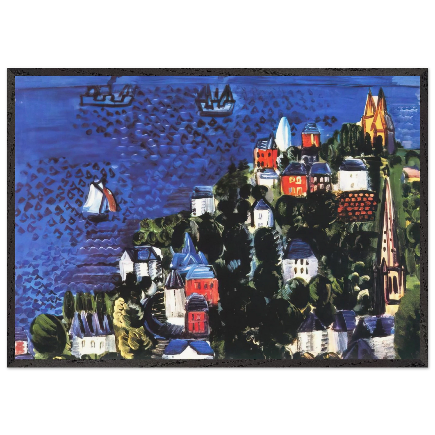 VIEW OF SAINTE ADRESSE - Raoul Dufy 70x100 cm / 28x40 inches Framed Art Print – Black Wooden Frame
