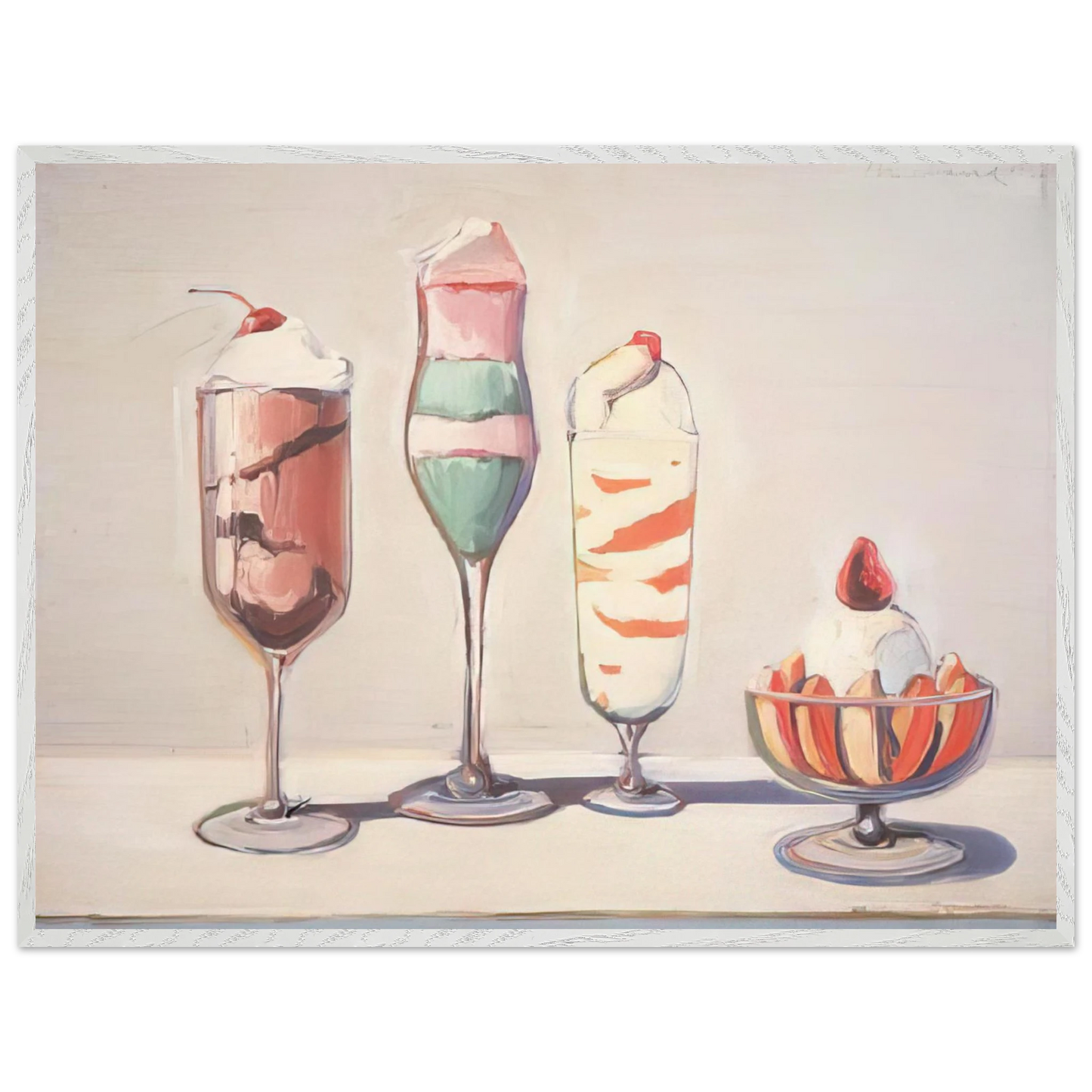 Wayne Thiebaud - Four Sundaes - Pop Art Wall Art - 60x80 cm / 24x32 inches - Premium Wooden Framed Poster With Fine Art Paper-canvas - Wood frame
