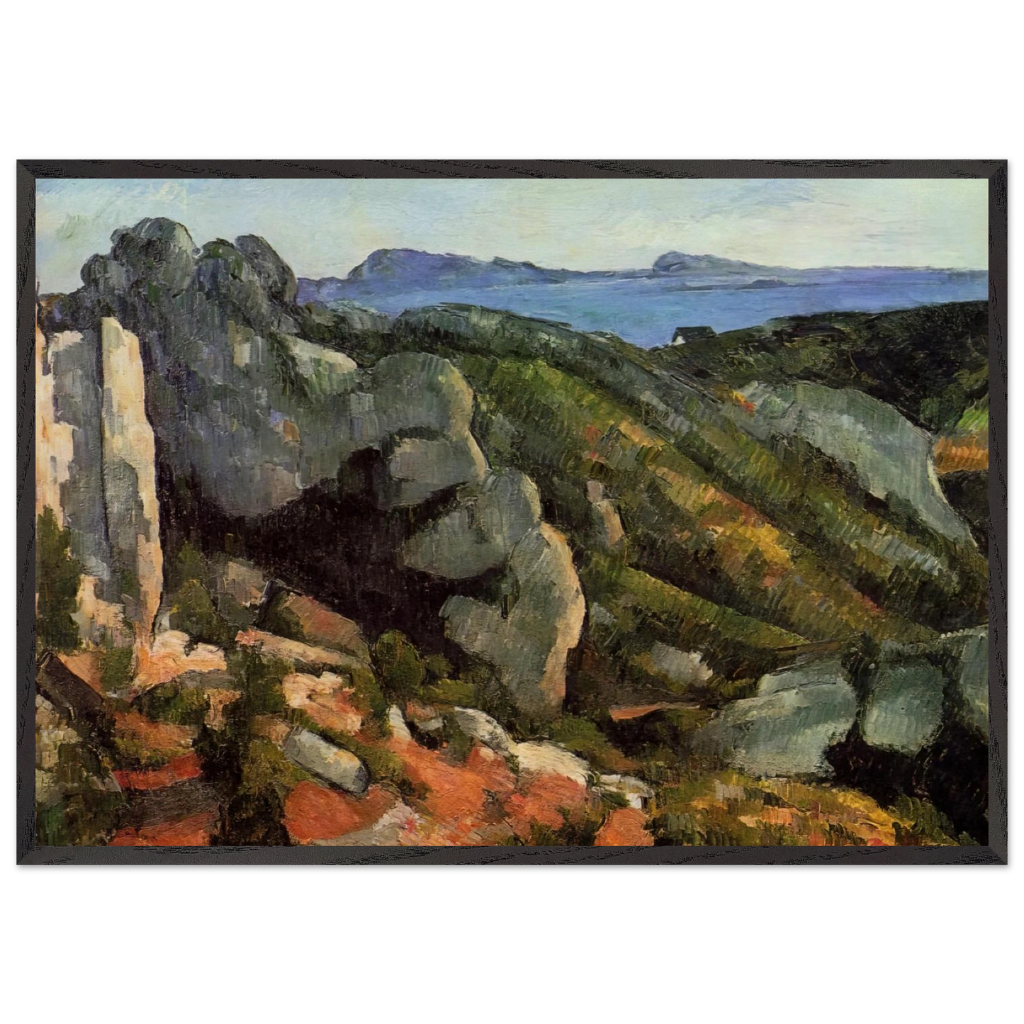 Rocks at LEstaque N1 - Paul Cezanne 70x100 cm / 28x40 inches Framed Art Print – Black Wooden Frame