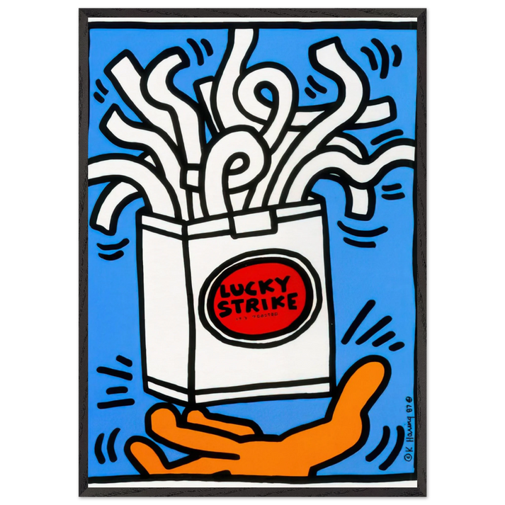 LUCKY STRIKE 1987 N2 - Keith Haring 70x100 cm / 28x40 inches Framed Art Print – Black Wooden Frame