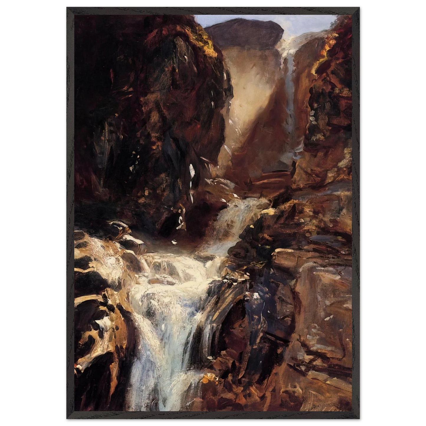 A Waterfall - John Singer Sargent 70x100 cm / 28x40 inches Framed Art Print – Black Wooden Frame