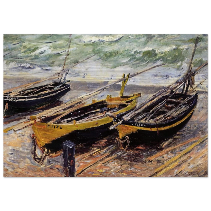 Three Fishing Boats - claude monet Brushed Aluminum Print - 70x100 cm / 28x40 inches | claude monet Aluminum Print | claude monet Prints