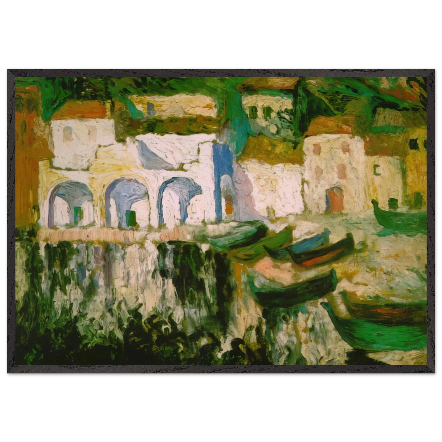 VIEW OF PORTDOGUE PORT ALUGER - Salvador Dali 70x100 cm / 28x40 inches Framed Art Print – Black Wooden Frame