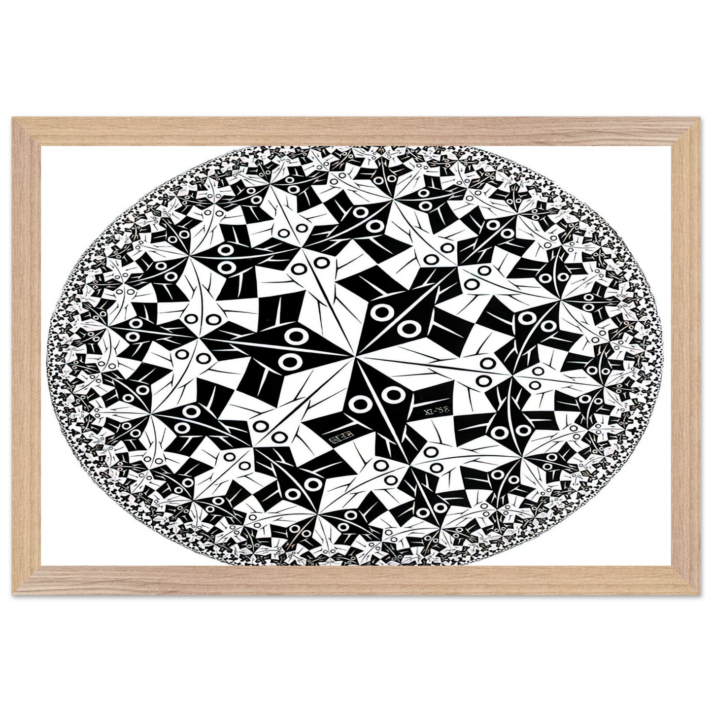 MC Escher - CIRCLE LIMIT I Wall Art - 60x80 cm / 24x32 inches - Premium Wooden Framed Poster With Fine Art Paper-canvas - Wood frame