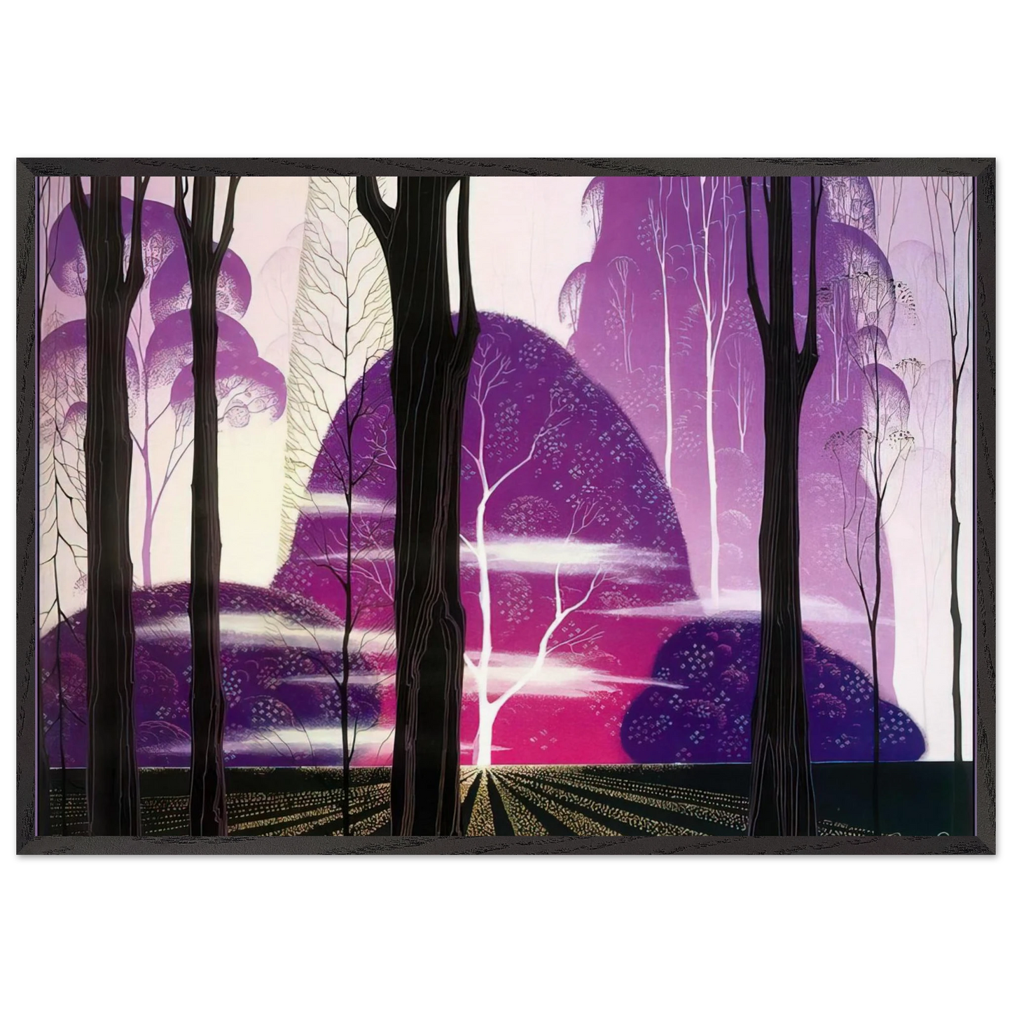 Purple Dawn - Eyvind Earle 70x100 cm / 28x40 inches Framed Art Print – Black Wooden Frame