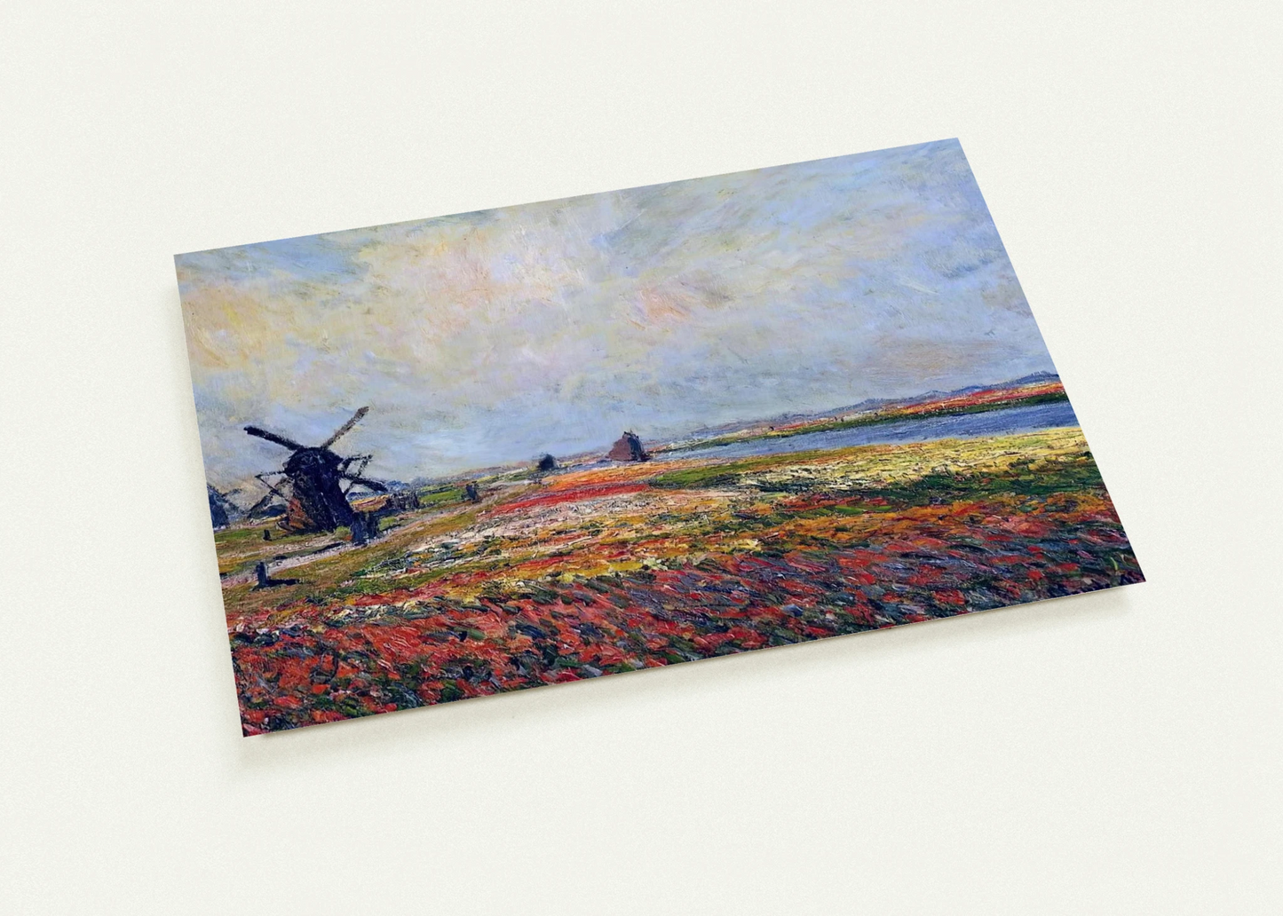 Fields of Flowers and Windmills near Leiden By claude monet Pack of 10 Post Cards | claude monet Post Cards | A6 (10.5 x 14.8 cm) - 4.1 x 5.8 inches