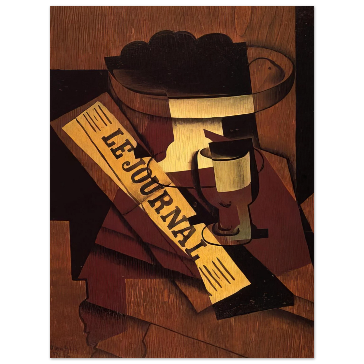 Juan Gris - FRUIT DISH GLASS AND NEWSPAPER 1916 75x100 cm / 30x40inches Fine Art Poster