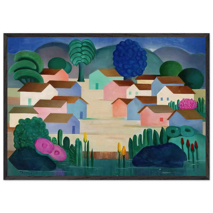 Landscape with Sixteen Houses - Tarsila do Amaral 70x100 cm / 28x40 inches Framed Art Print – Black Wooden Frame