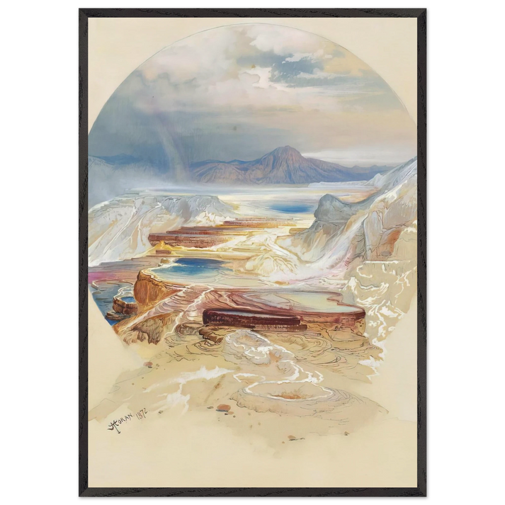 Minerva Terrace Yellowstone - Thomas Moran 70x100 cm / 28x40 inches Framed Art Print – Black Wooden Frame