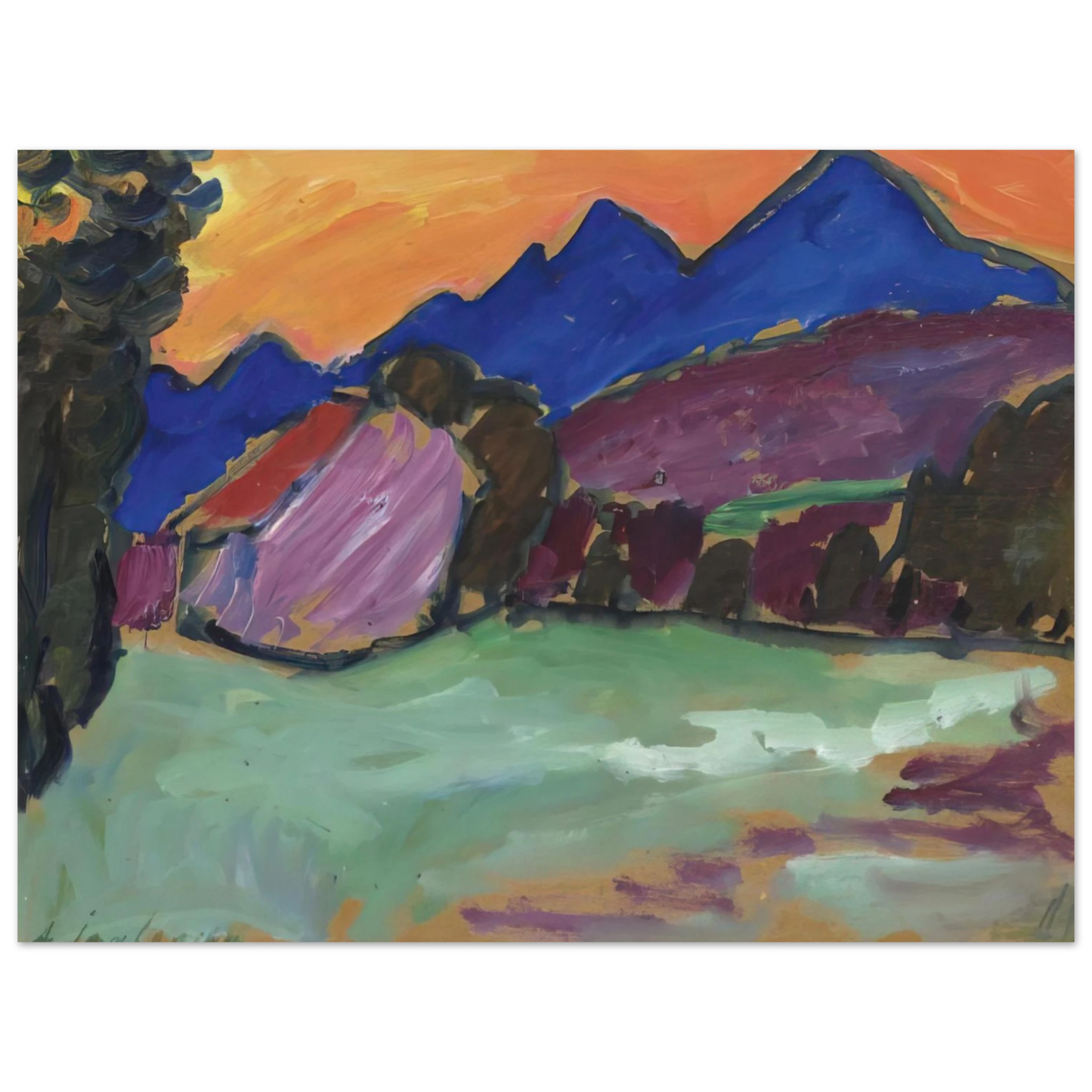 Alexej von Jawlensky - ROTER ABEND BLAUE BERGE 1910 75x100 cm / 30x40inches Fine Art Poster