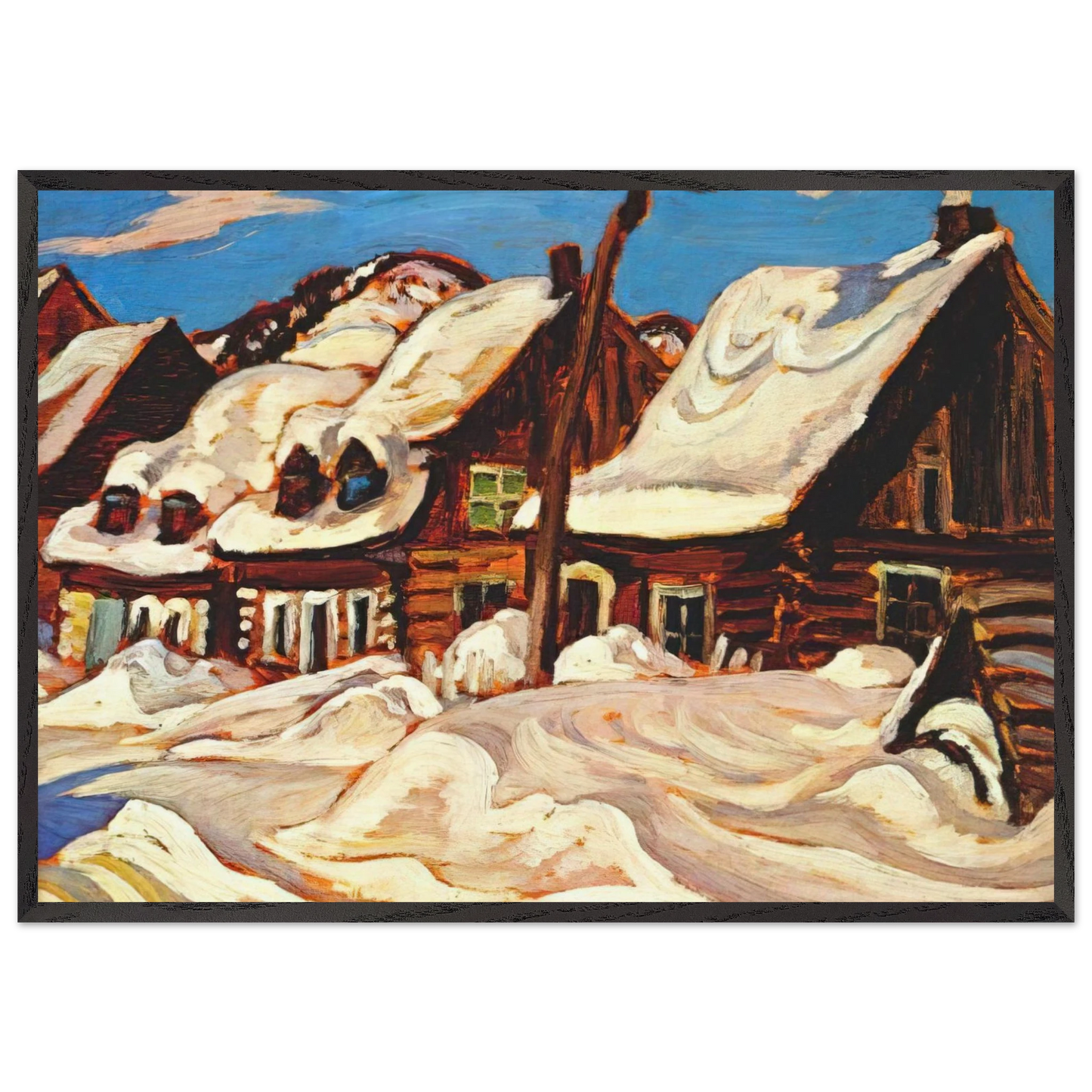Houses St Urbain - 1934 - AY Jackson 70x100 cm / 28x40 inches Framed Art Print – Black Wooden Frame