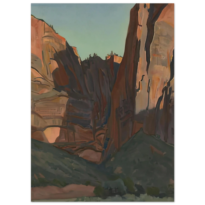 Maynard Dixon - NOTCH IN THE WALL ZION NATIONAL PARK AUGUST 1933 1933 Wall art - 28x43 cm / XL (11x17 inches) - Premium Wooden Framed Poster With Fine Art Paper-canvas - Wood frame