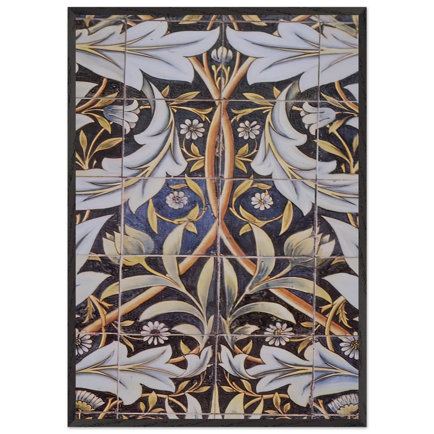 PANEL OF CERAMIC TILES DESIGNED BY MORRIS AND PRODUCED BY WILLIAM DE MORGAN 1876 - William Morris 70x100 cm / 28x40 inches Framed Art Print – Black Wooden Frame