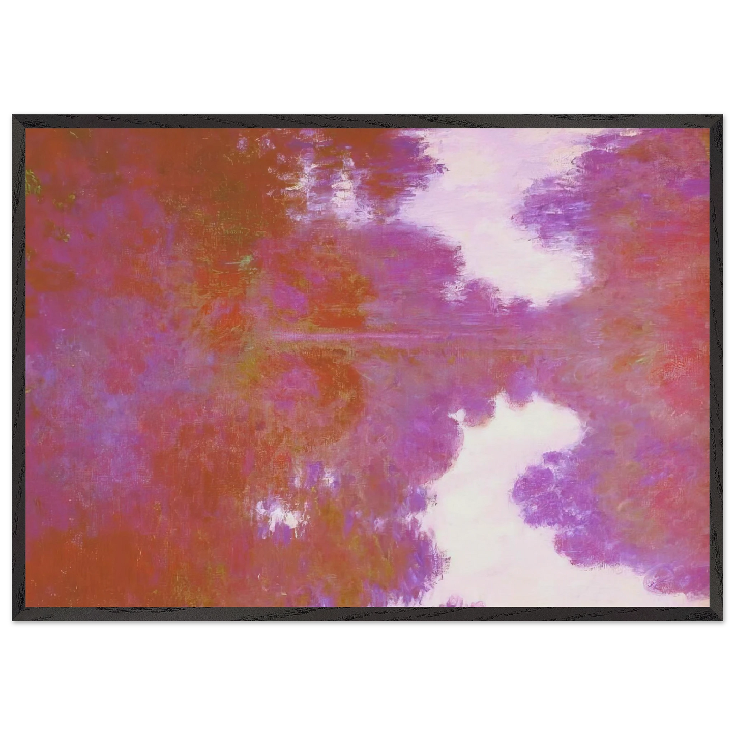 Misty Morning on the Seine Mauve - claude monet 70x100 cm / 28x40 inches Framed Art Print – Black Wooden Frame