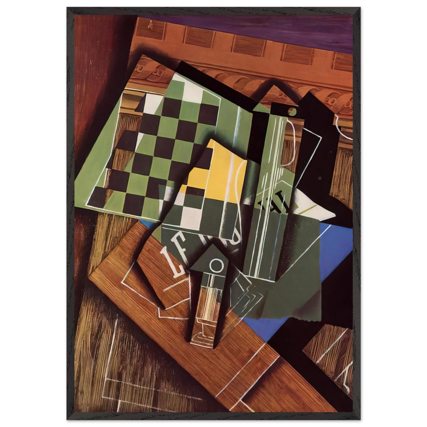 THE CHECKERBOARD 1915 - Juan Gris 70x100 cm / 28x40 inches Framed Art Print – Black Wooden Frame
