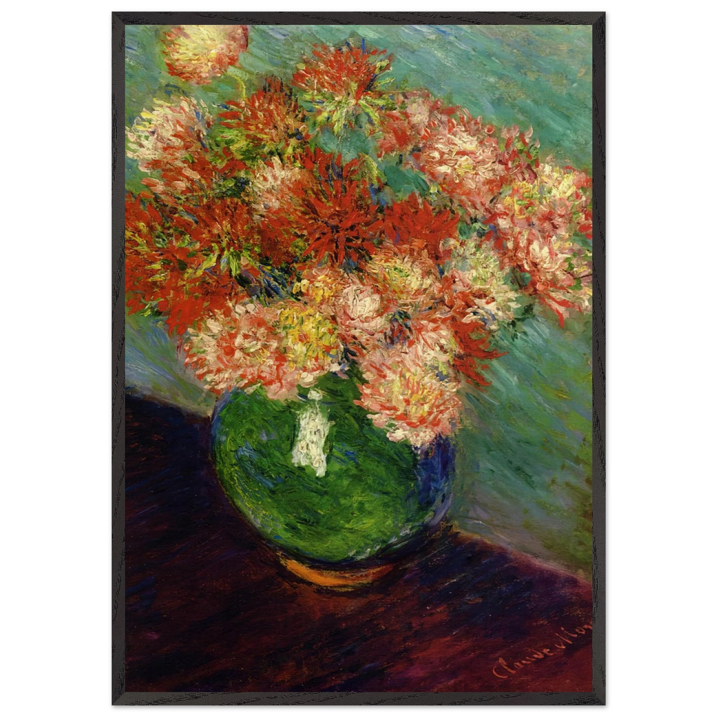 Vase of Chrysanthemums N1 - claude monet 70x100 cm / 28x40 inches Framed Art Print – Black Wooden Frame