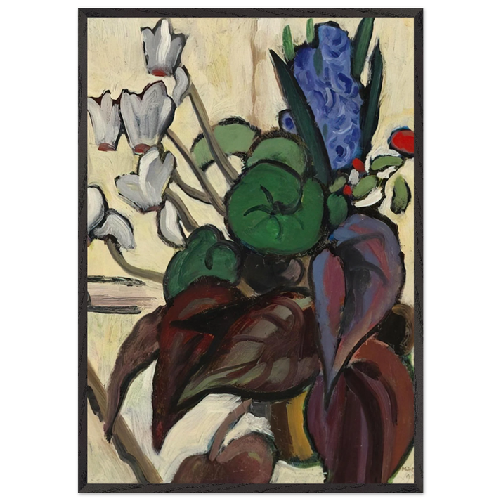 BLUMEN AUF WEI ZYKLAMEN UND HYAZINTHE 1934 - Gabriele Munter 70x100 cm / 28x40 inches Framed Art Print – Black Wooden Frame
