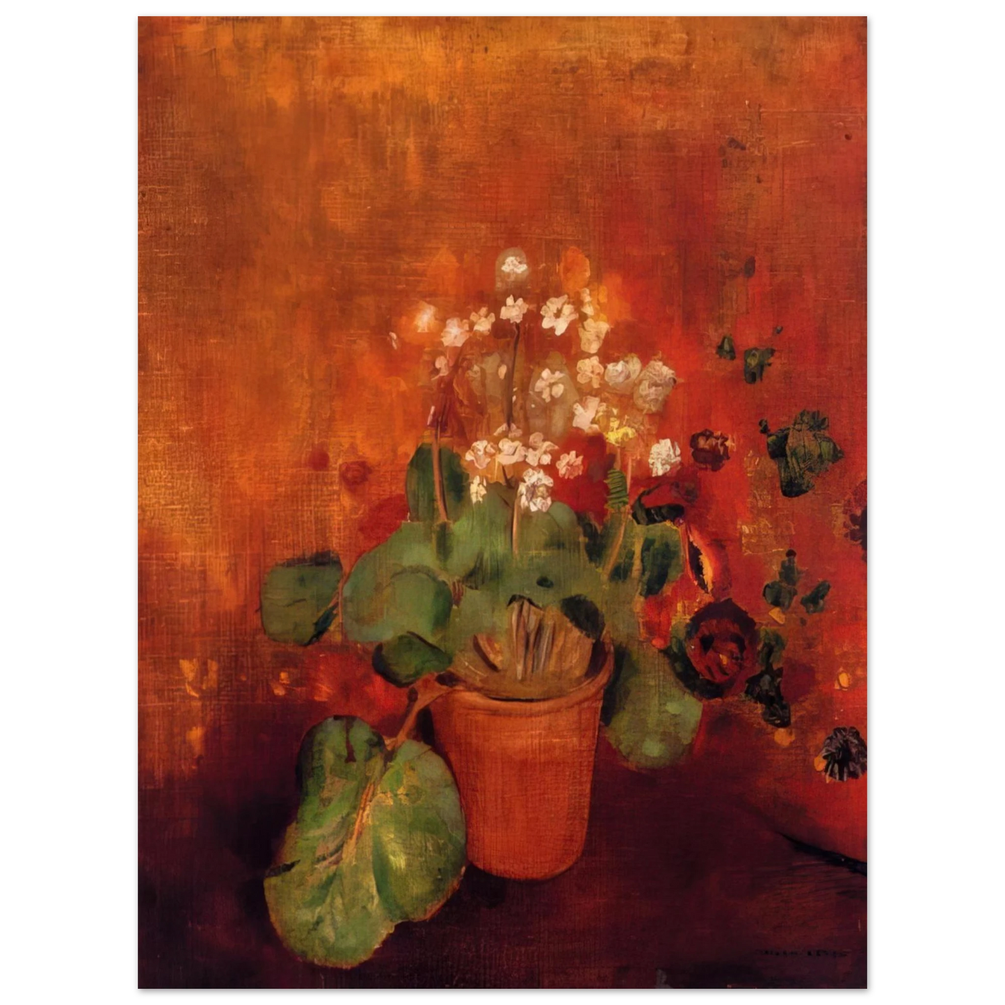 Odilon Redon - FLOWERS IN A POT ON A RED BACKGROUND 75x100 cm / 30x40inches Fine Art Poster